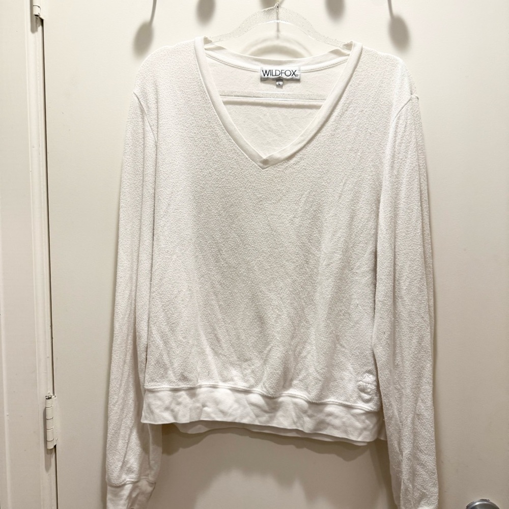 Wildfox White Ribbed Relaxed Hoodie sweater size large